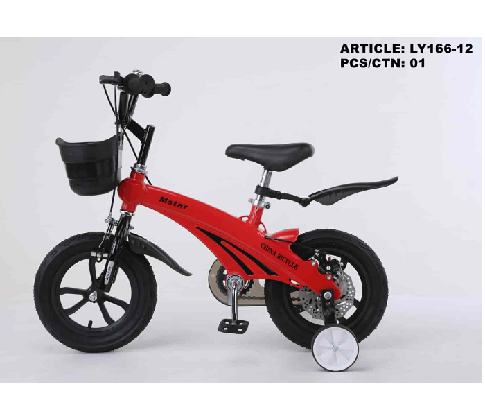 LY166-12 12 Inch Fast Rolling Bicycle with Training Wheels and Basket - Red and Black - Zoom Image