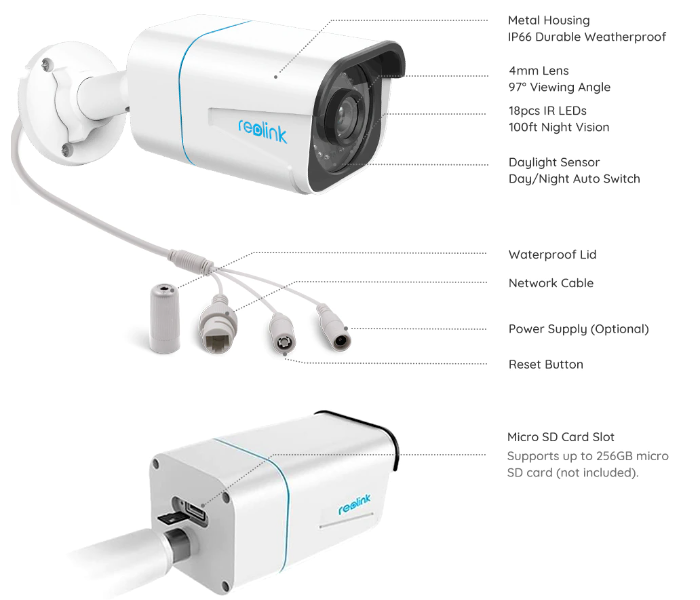 Reolink RL-4C820A-4C810A-N410 8MP Super HD PoE 8 Camera and 4K 2TB NVR and HDMI Wire Charger and Mouse  - Zoom Image 3