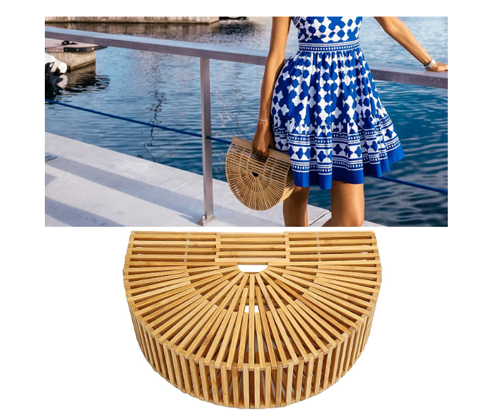 Portable Wooden Bamboo Beach Basket for Women - Zoom Image 1