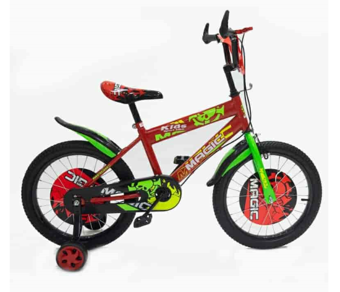 FN20203-18 18 Inch Fast Rolling Bicycle with Training Wheels and Basket - Red and Green - Zoom Image