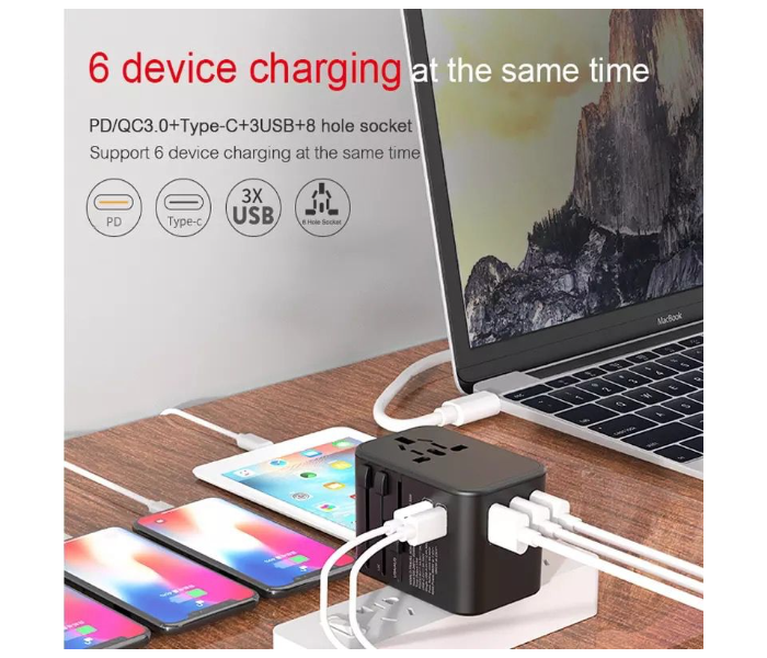 TIT Dual Type C PD QC USB All in One Charger Adapter for Travel with EU US UK AU Plug Universal Travel Power Charger Sockets - Black - Zoom Image 7