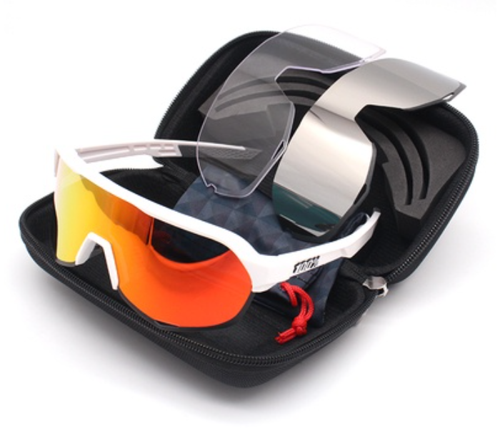  KBY Sagan 100 Percentage S2 Cycling Sunglasses With UV400 Protection 3 Lens Set - White And Red  - Zoom Image 1