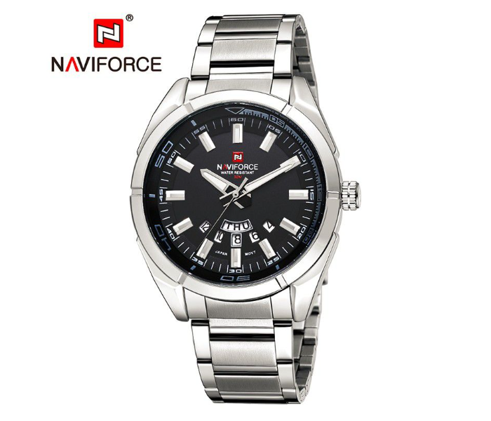 Naviforce 9038 Gents Stylish Chain Watch - Silver and Black - Zoom Image 1