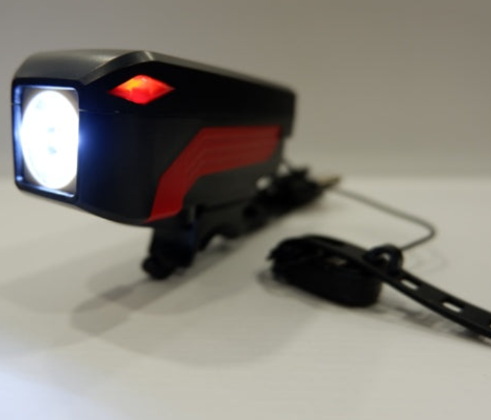 Head Light With Horn for Bicycles - Black and Red - Zoom Image 1