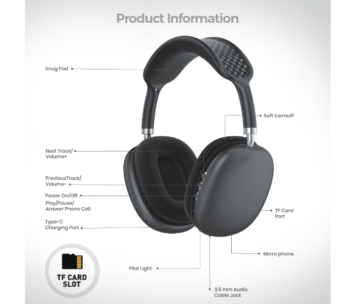 iSmart BX8 Built-in High Sensitive Microphone Wireless Stereo Headphone - Black - Zoom Image 4