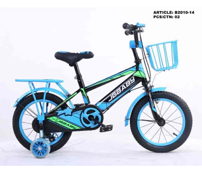 B2010-14 14 Inch Fast Rolling Bicycle with Training Wheels and Basket - Black and Blue - Zoom Image