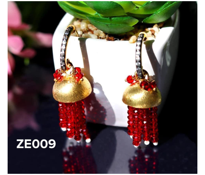 Zewarr ZE009 Elegant and Stlish Gold Plated Red Stones Jhumki for Women - Gold and Red - Zoom Image