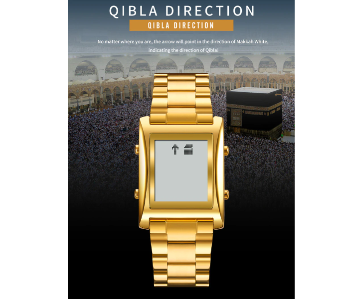 SKMEI-LED Chain Strapped Digital Qibla Muslim Watches for Men - Gold - Zoom Image 5