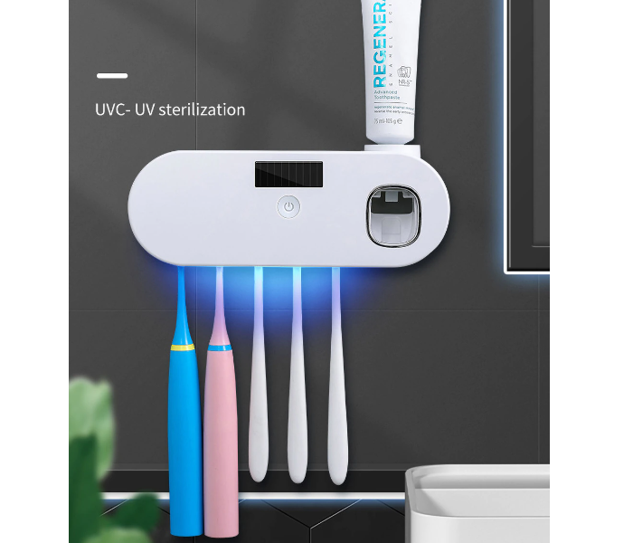 UV Toothbrush Sanitizer And Toothpaste Squeezer With Rechargeable Solar Power Led Disinfection Wall Mounted Toothbrush Holder For Bathroom With Automatic Toothpaste Dispenser - Zoom Image 1