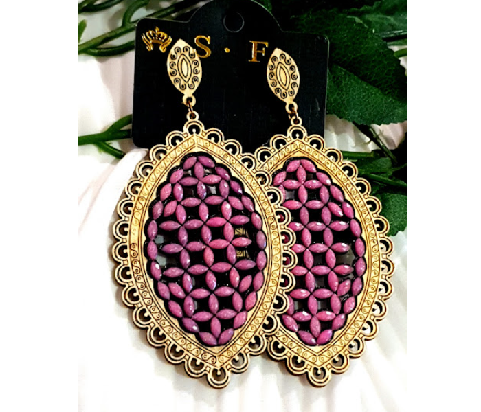 Strabella ER3-03e Beautiful Weightless Big Earrings for Women - Pink and Golden - Zoom Image