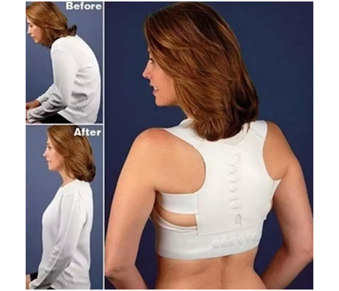 Hot Adjustable LARGE Women Back Brace Back Posture Corrector Shoulder Support Brace Belt Body Health Care Sports Protective Bands - White - Zoom Image 1