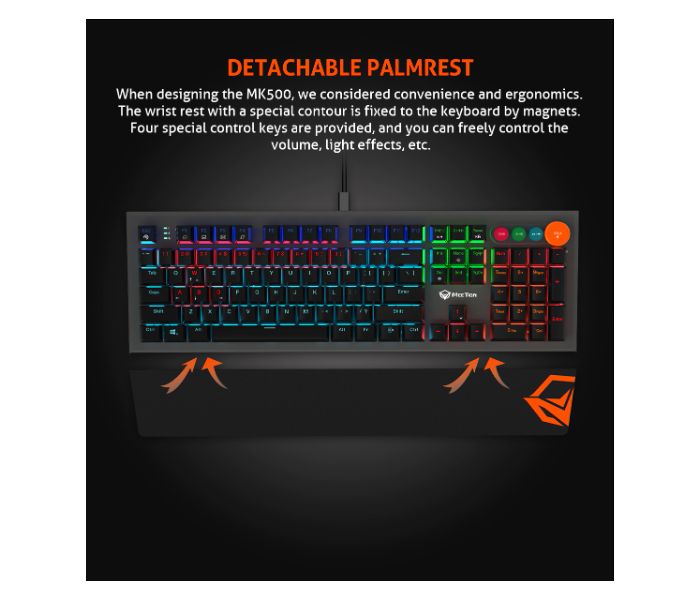 Meetion MT-MK500 Mechanical RGB Backlit Gaming Keyboard with Type C Cable - Black - Zoom Image 6