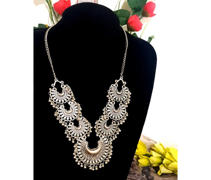 Strabella NC5-08 Beautiful Oxidised Necklace for Women - Silver - Zoom Image