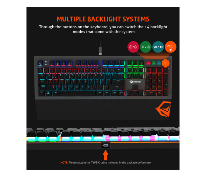 Meetion MT-MK500 Mechanical RGB Backlit Gaming Keyboard with Type C Cable - Black - Zoom Image 5