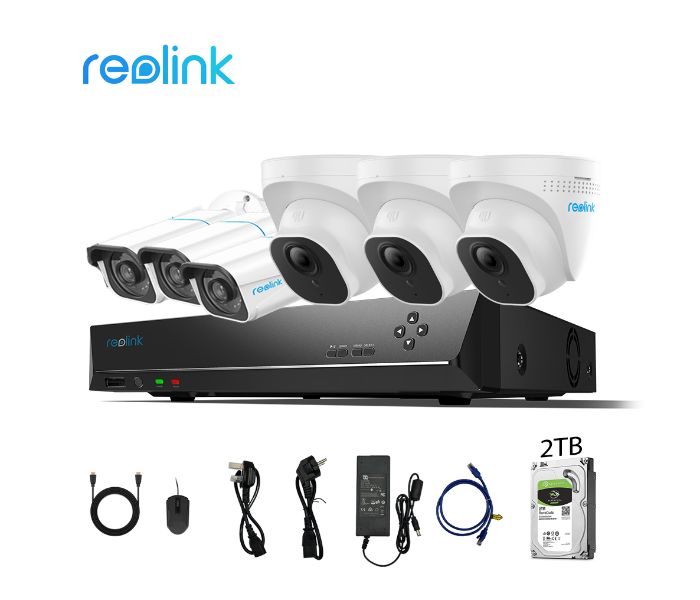 Reolink RL-3C820A-3C810A-N410 8MP Super HD PoE 6 Camera and 4K 2TB NVR and HDMI Wire Charger and Mouse - Zoom Image 1