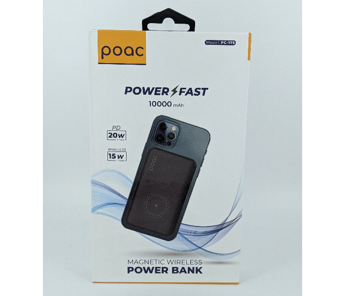 Poac PC-175 15 Watts Magnetic Wireless and 20 Watts PD Powerbank - Black - Zoom Image 1