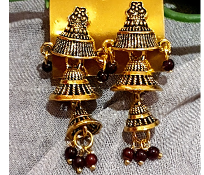 Strabella ER2-07f Beautiful Jhumuka With Beads for Women - Maroon and Golden - Zoom Image