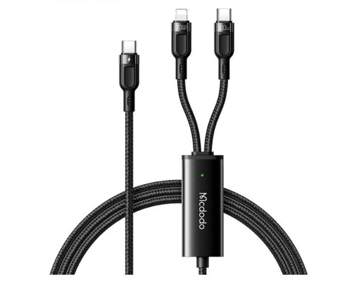 Mcdodo CA-8780 1.2m 100W 2 in 1 Type-c to Type-c and Lightning Cable - Black - Zoom Image