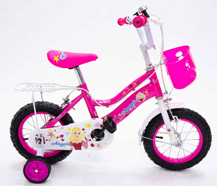 FN20203-16 16 Inch Fast Rolling Bicycle with Training Wheels and Basket - Pink and White - Zoom Image