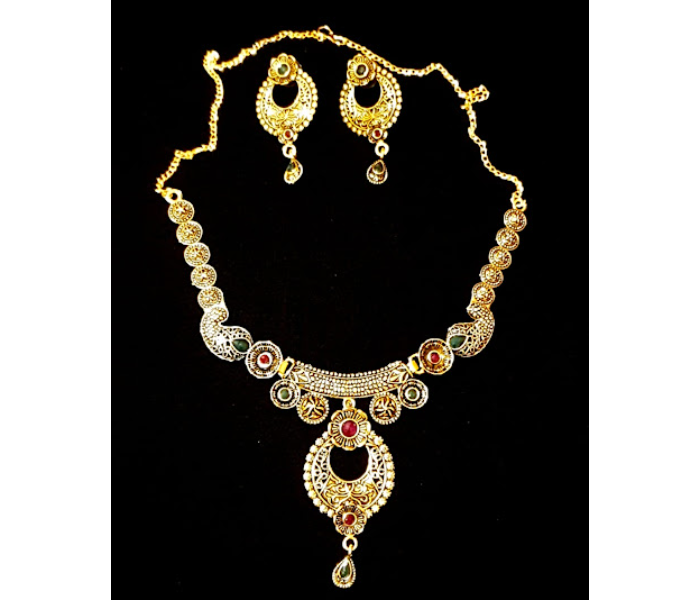 Strabella NC4003 Beautiful Antique Necklace with Earring Set for Women - Golden - Zoom Image