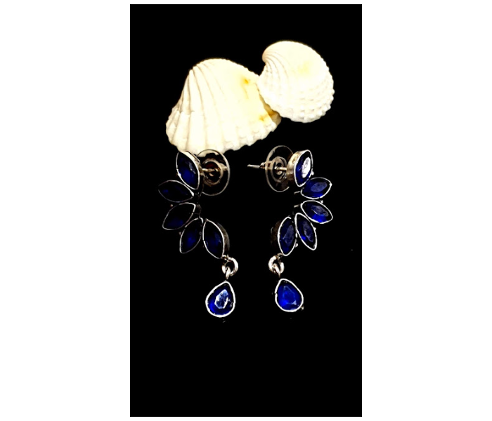 Strabella B4-05a Elegant German Silver Stoned Earring for Women - Navy Blue - Zoom Image