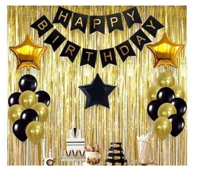 Decorative Balloon Set of Happy Birthday - Black and Golden - Zoom Image 1