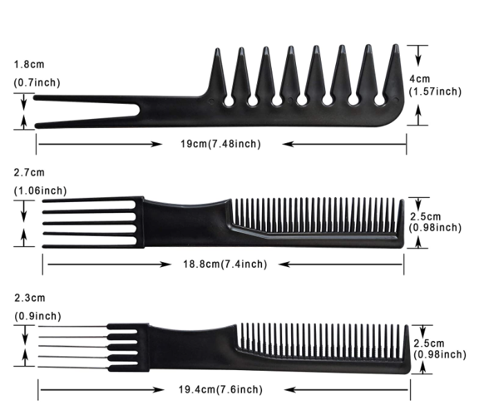 10 Piece Unisex Hair Comb Kit - Black - Zoom Image 3