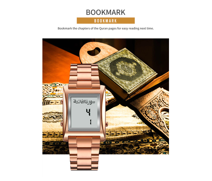 SKMEI-LED Chain Strapped Digital Qibla Muslim Watches for Men - Rose Gold - Zoom Image 7