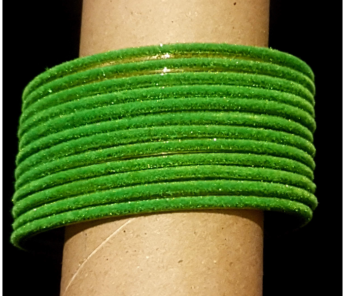 Strabella BL39-2 Beautiful 2.4 Velvet Glass Bangles for Women - Green - Zoom Image