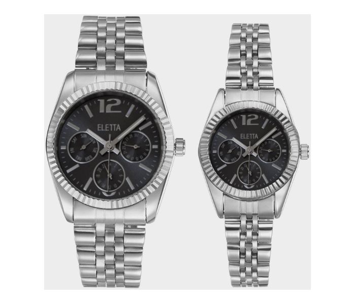 Rio Silver Color Strap Couple Watch - Silver and Black - Zoom Image