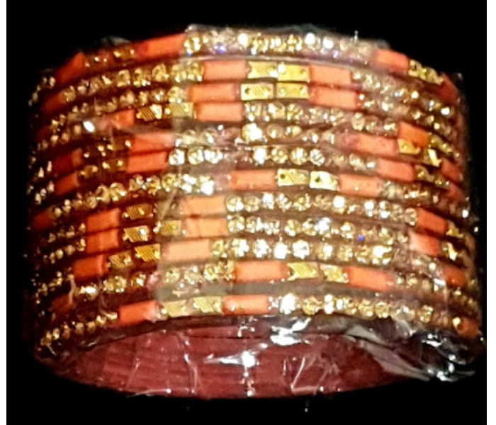 Strabella BL7-2 Beautiful 2.7 Designer Glass Bangles With Stones for Women - Orange - Zoom Image