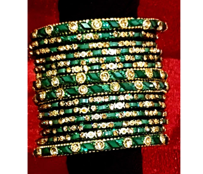 Strabella BL10-3 Beautiful 2.3 Designer Glass Bangles  for Women - Green and Gold - Zoom Image