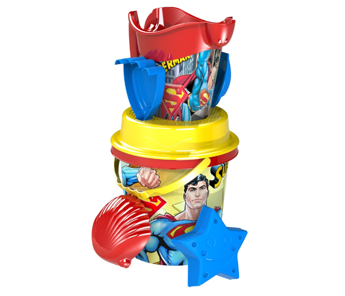 Juwa WB-S-1807 7  Pieces Licensed Mid-Size Superman Beach Bucket Set Toys for Kids - Red and Blue - Zoom Image