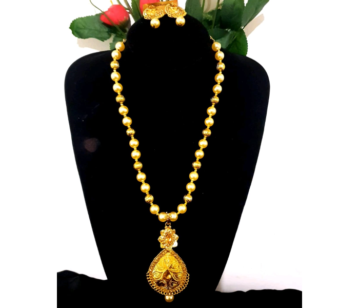 Strabella NC4-16b Beautiful Beaded Pendant Necklace and Earring Set for Women - Golden - Zoom Image