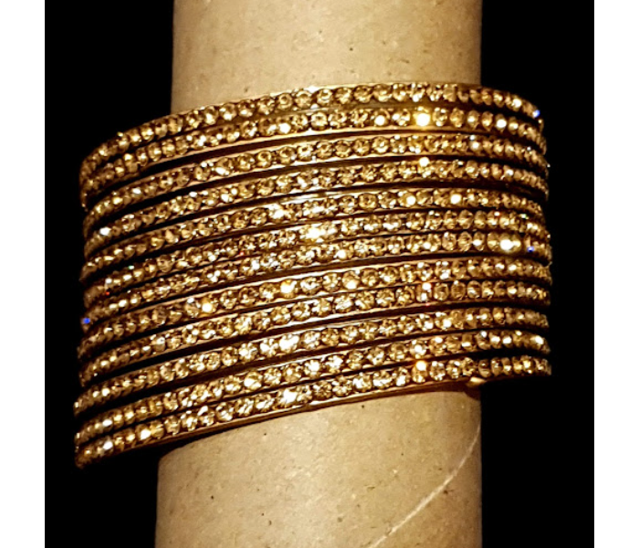 Strabella BL22-4 Designer Glass Bangles With Stones Size 2.3 for Women - Gold - Zoom Image