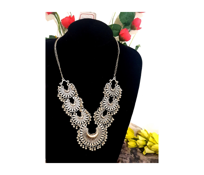 Strabella NC5-08 Beautiful and Elegant Oxidised Necklace  for Women - Silver - Zoom Image