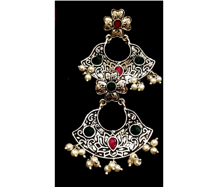 Strabella B4-02b Heigh Quality Oxidised Antique Earring for Women - Silver and Pink - Zoom Image