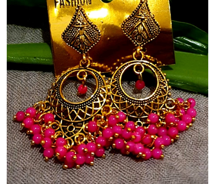 Strabella ER2-11a Beautiful Beaded Earings for Women - Pink and Gold - Zoom Image