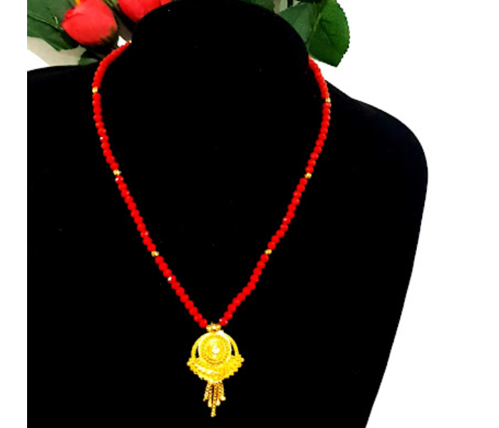 Strabella NC4-08 Beautiful Crystal Beads Chain With Gold Plated Pendant for Women - Red and Golden - Zoom Image