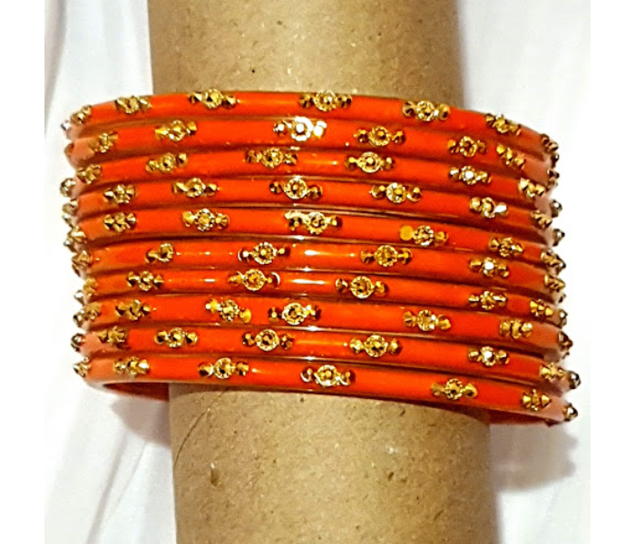 Strabella BL18-3 Beautiful 2.5 Designer Glass Bangles for Women - Orange - Zoom Image