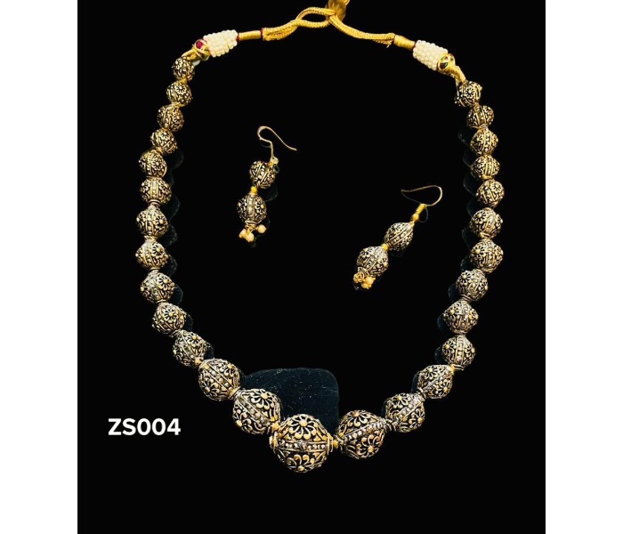 Zewarr ZS004 Elegant Victorian Polish Matinee Necklace Set for Women - Silver and Gold - Zoom Image