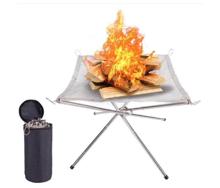 Generic Outdoor Camping Fire Pit Portable Foldable Stainless Steel Mesh Collapsible Fire Pit Outdoor Fireplace Campfire for Camping Backyard Beach Wood Burning - Zoom Image 1