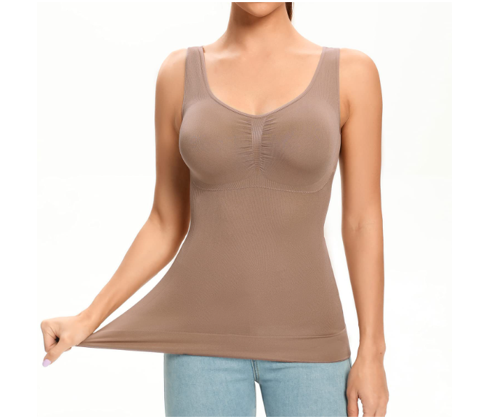 Just One Shaper Wear Tank Top with Built in Bra Slimming Cami Shaper Compression Top for Women Tummy Control Camisole Suitable For XXL to XXXL - Brown - Zoom Image 3