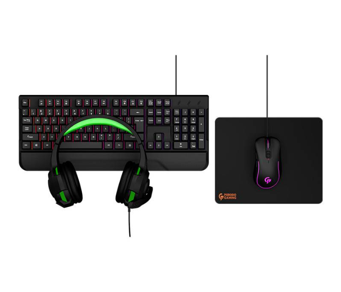 Porodo PDX213-BK 4 In 1 Keyboard Headphone Mouse and Mouse Pad Gaming Set - Black - Zoom Image 1