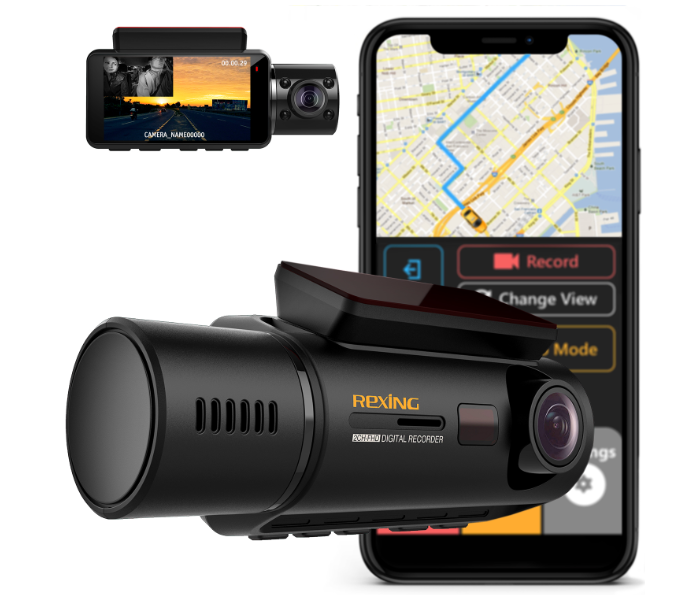 Rexing V3 Plus Full HD 1080p with WiFi and Built In GPS Dash Camera - Black - Zoom Image 1