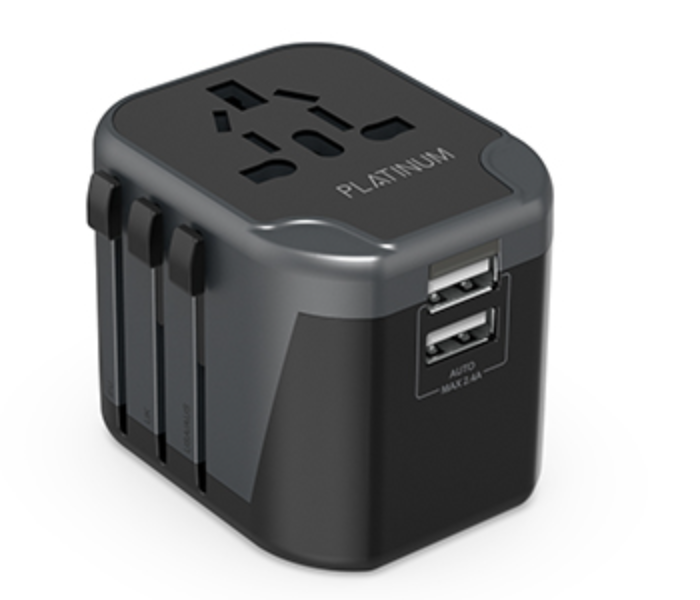 Platinum P-UTAUSB2BK Universal Travel Adapter 2.4A Dual USB - Black - Zoom Image 2