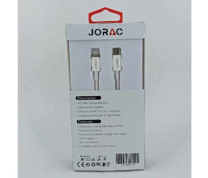 Jorac RA-99 18 Watts Type C to Lightning Cable - White - Zoom Image 2