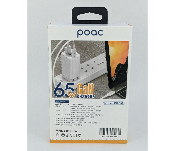 Jorac PC-165 65 Watts Gan Quick Charger - White - Zoom Image 3