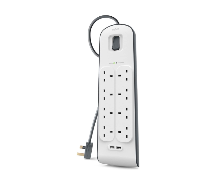 Belkin 8 Way Surge Protection Strip with 2 Meters cord length Extension Socket - White - Zoom Image 3