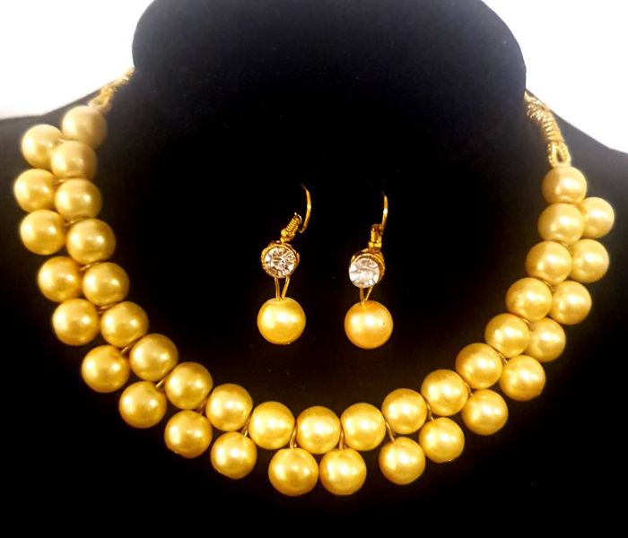 Strabella NC4004 Beautiful Beaded Necklace with Earring for Women - Gold - Zoom Image